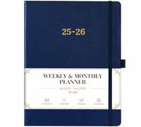 Planner 2025-2026 - Academic Planner 2025-2026, Leather Calendar Weekly and Monthly, 9"x11", July 2025 - June 2026, Leather Hardcover, Pen Loop, Elastic Closure, Pocket - Navy
