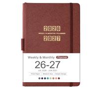 Planner 2026-2027 - Jul. 2026 - Jun. 2027, Academic Planner 2026-2027, Leather Planners Weekly and Monthly, 6.3" x 8.4", Hardcover with Back Pocket + Thick Paper + Twin-Wire Binding - Wine Red