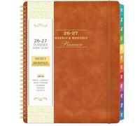 Planner 2026-2027 - July 2026 - June 2027, 2026-2027 Academic Weekly Monthly Planner, 8" x 10", Leather Brown Cover, Spiral Bound, Tabs