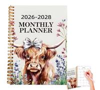 Planner 2026-2028 - 50 Pages Spiral Bound Portable Notepad, Cattle Pattern Monthly Planner - for Adults Office School Home Work Gift Christmas Birthday