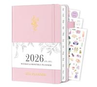 Planner 2026, Weekly and Monthly Planner with Tabs from Jan 2026 - Dec 2026, A5 Hardcover Academic Calendar with Date for School & Office Schedule, 5.8" x 8.3", Pink