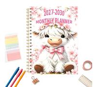 Planner 4 Year 2027-2030 4 Year Cute Cow Spiral Planning Diary | Monthly Calendar Planner for School Study Home Cleaning Exercise Workout Mental Health Vacation Party Birthday