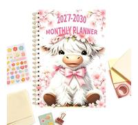 Planner 4 Year 2027-2030 48-Month Spiral Cow Cute Writing Diary | Daily Planner Calendar for School Study Home Cleaning Exercise Workout Mental Health Vacation Party Birthday