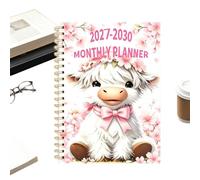 Planner 4 Year 48-Month 2027-2030 Spiral Cute Cow Writing Notebook | Monthly Calendar Planner for School Study Home Cleaning Exercise Workout Mental Health Vacation Party Birthday