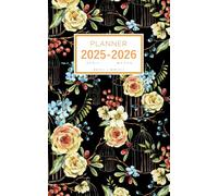 Planner April 2025-2026 March: 5x8 Weekly and Monthly Organizer Small | Retro Rose Wildflower Cage Design Black