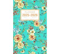 Planner April 2025-2026 March: 5x8 Weekly and Monthly Organizer Small | Retro Rose Wildflower Cage Design Turquoise