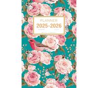 Planner August 2025-2026 July: 5x8 Weekly and Monthly Organizer Small | Beautiful English Rose Bird Design Teal