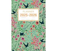 Planner August 2025-2026 July: 6x9 Medium Notebook Organizer with Hourly Time Slots | Abstract Summer Flower Design Green