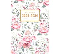 Planner August 2025-2026 July: A5 Weekly and Monthly Organizer | Stylish Watercolor Rose Flower Design White