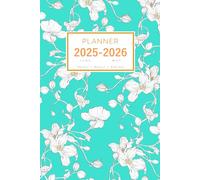 Planner June 2025-2026 May: 6x9 Medium Notebook Organizer with Hourly Time Slots | Hand-Drawn Blossom Apple Flower Design Turquoise
