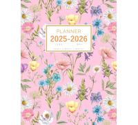 Planner June 2025-2026 May: 8.5 x 11 Large Notebook Organizer with Hourly Time Slots | Herb Wildflower Garden Design Pink