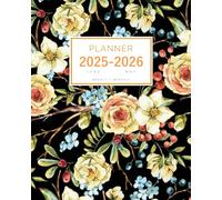 Planner June 2025-2026 May: 8x10 Weekly and Monthly Organizer Large | Vintage Rose Wildflower Berry Design Black