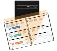 Planner Pad Spiral Bound 3-Tier Funnel Down 12 Month Large Size Organizer, July 2026 - June 2027 / Academic Year, Black Cover/Black Ink, 8 1/2" x 11"