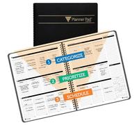 Planner Pad Spiral Bound 3-Tier Funnel Down 12 Month Organizer, October 2025 - September 2026, Black Cover/Black Ink, 8 1/2" x 11"