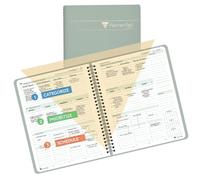 Planner Pad Spiral Bound October 2024 - September 2025 6 3/4" x 8 1/2" Medium 3-Tier Funnel Down 12 Month Organizer, Greenish Grey Cover/Soft Green Ink