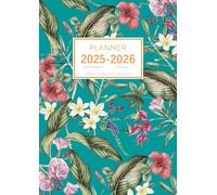Planner September 2025-2026 August: A4 Large Notebook Organizer with Hourly Time Slots | Watercolor Tropical Flower Design Teal