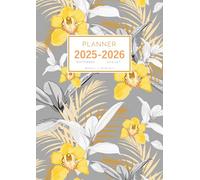 Planner September 2025-2026 August: A4 Weekly and Monthly Organizer | Orchid Tropical Leaf Design Gray