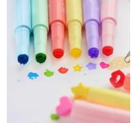 Planner Stamps, 12-Color Cute Novelty Highlighter Pen Marker Assorted with Love, Star, Music, Cloud, Kiss Shapes, Creative Stationery for School Kids and Students