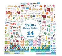 Planner Stickers - 12 Montths & 14 Sheets Journal Stickers - 1200+ Stickers with Monthly Stickers & Various Images for Children, Adult