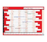 PlannerHead 2026/2027 Laminated Academic Wall Planner/Mid Year Calendar July 2026-August 2027 UK/Dry Wipe Pen & Stickers/Red A2+ 43cm x 62cm (Rolled)