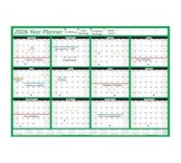 PlannerHead 2026 Grid Style Unmounted & Unlaminated Wall Planner Calendar Chart Poster 12 Months/Yearly Calendar 2026/2027 Footnote/Flexible for Any Country/Green Medium (35x49cm)