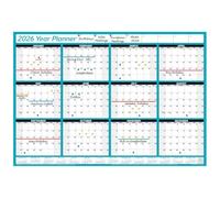 PlannerHead 2026 Grid Style Unmounted & Unlaminated Wall Planner Calendar Chart Poster 12 Months/Yearly Calendar 2026/2027 Footnote/Flexible for Any Country/Teal Medium (35x49cm)