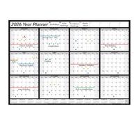 PlannerHead 2026 Grid Style Unmounted & Unlaminated Wall Planner Calendar Chart Poster 12 Months/Yearly Calendar 2026/2027 Footnote/Flexible for Any Country/Black Extra Large (68x100cm)