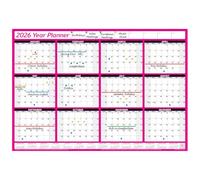 PlannerHead 2026 Grid Style Unmounted & Unlaminated Wall Planner Calendar Chart Poster 12 Months/Yearly Calendar 2026/2027 Footnote/Flexible for Any Country/Pink Medium (35x49cm)