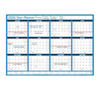 PlannerHead 2026 Grid Style Unmounted & Unlaminated Wall Planner Calendar Chart Poster 12 Months/Yearly Calendar 2026/2027 Footnote/Flexible for Any Country/Blue Extra Large (68x100cm)