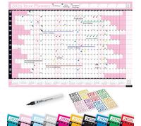 PlannerHead 2026 Laminated Wall Planner/Yearly Calendar 2026 UK & Ireland with Bank Holidays/Dry Wipe Pen & 400 Stickers / 2027 Footnote/Baby Pink Medium (35x49cm)