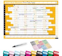 PlannerHead 2026 Laminated Wall Planner/Yearly Calendar 2026 UK & Ireland with Bank Holidays/Dry Wipe Pen & 400 Stickers / 2027 Footnote/Orange Large (49x70cm)