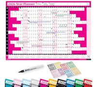 PlannerHead 2026 Laminated Wall Planner/Yearly Calendar 2026 UK & Ireland with Bank Holidays/Dry Wipe Pen & 400 Stickers / 2027 Footnote/Pink Extra Large (68x100cm)