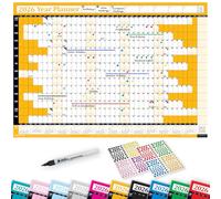 PlannerHead 2026 Laminated Wall Planner/Yearly Calendar 2026 UK & Ireland with Bank Holidays/Dry Wipe Pen & 400 Stickers / 2027 Footnote/Orange Medium (35x49cm)