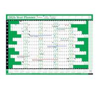 PlannerHead 2026 Wall Planner Green | Yearly Calendar 2026 for Students, Families, Businesses, Offices | UK & Ireland Bank Holidays | Unmounted & Unlaminated (Green, Medium 35cm x 49cm - Folded)