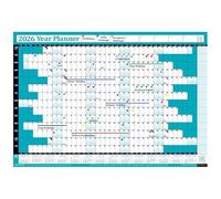 PlannerHead 2026 Wall Planner Teal | Yearly Calendar 2026 for Students, Families, Businesses, Offices | UK & Ireland Bank Holidays | Unmounted & Unlaminated (Teal, Medium 35cm x 49cm - Rolled)