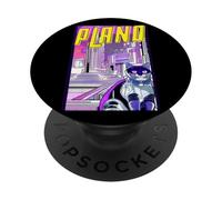 Plano Cat Retro Anime Cityscape Texas USA Vintage Funny PopSockets Adhesive PopGrip