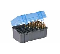 Plano Hold 50 Rounds of Rifle Cartridges in Small Ammo Case, Dark Gray/Transparent Blue