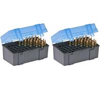 PLANO Hold 50 Rounds of Rifle Cartridges in Small Ammo Case, Dark Gray/Transparent Blue (Pack of 2)