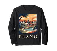 Plano Texas Retro Vintage Skyline Sunset Park Cityscape Long Sleeve T-Shirt