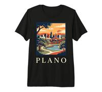 Plano Texas Retro Vintage Skyline Sunset Park Cityscape Premium T-Shirt