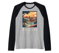 Plano Texas Retro Vintage Skyline Sunset Park Cityscape Raglan Baseball Tee