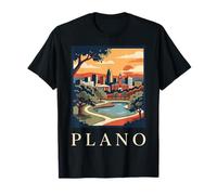 Plano Texas Retro Vintage Skyline Sunset Park Cityscape T-Shirt