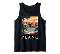 Plano Texas Retro Vintage Skyline Sunset Park Cityscape Tank Top