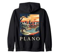 Plano Texas Retro Vintage Skyline Sunset Park Cityscape Zip Hoodie
