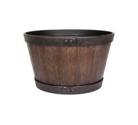 Plant Avenue Lightweight Recycled Plastic Garden Pot Planter With Drainage Holes Oban Whiskey Barrel - L45 X W45 X H26 Cm - Dark Oak