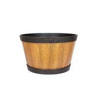Plant Avenue Lightweight Recycled Plastic Garden Pot Planter With Drainage Holes Oban Whiskey Barrel- L39 X W39 X H23 Cm - Light Oak