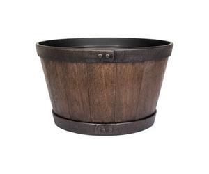 Plant Avenue Lightweight Recycled Plastic Garden Pot Planter With Drainage Holes Oban Whiskey Barrel - L45 X W45 X H26 Cm - Dark Oak