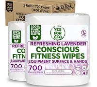 PLANT BASED ECO-CONSCIOUS FITNESS WIPES, 2 Rolls x 700 Count (1400 Wipes), Infused with Lavender & Tea Tree Oil, Perfect for Yoga and Pilates Studios and Gyms, All-Purpose Gym Wipes, Bulk Buy