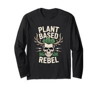 Plant Based Rebel Vegan Skull Design Funny Vegetarian Long Sleeve T-Shirt