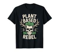 Plant Based Rebel Vegan Skull Design Funny Vegetarian T-Shirt